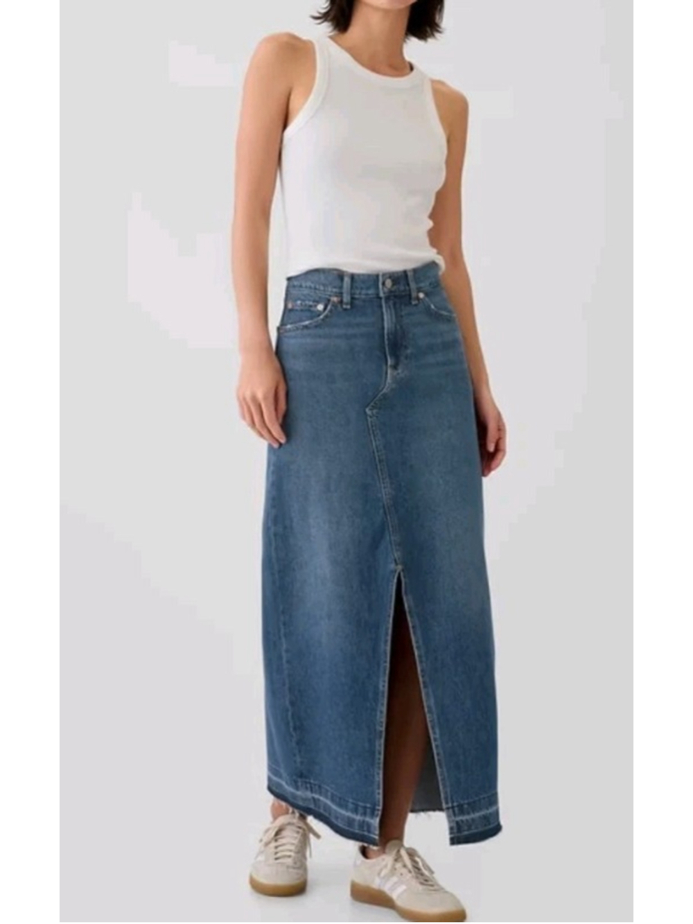 NWT Gap Denim Maxi Skirt Sz 8/ 29 High Rise Blue 100% Cotton Front Slit Classic